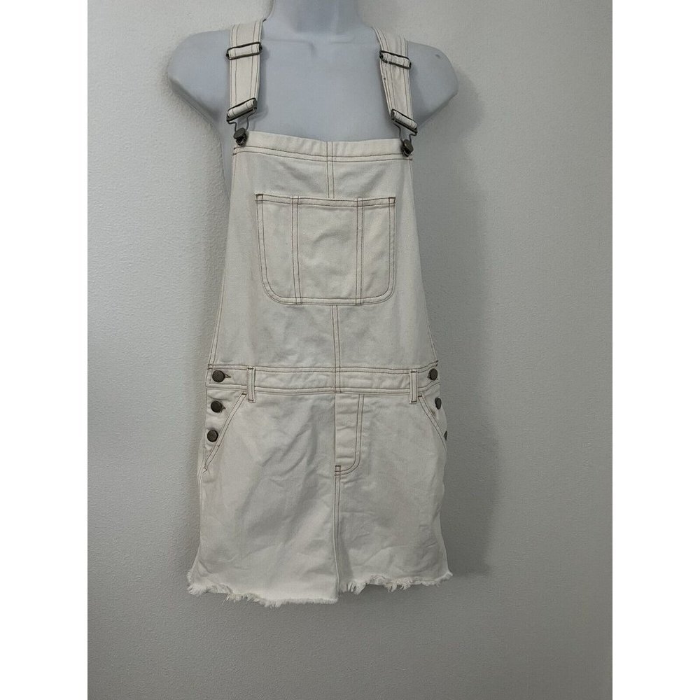 ASOS Denim Overall Dress with Raw Hem Size UK 8 US 4 Small White